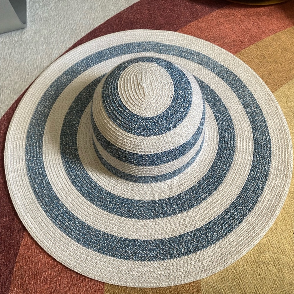 Isaac Mizrahi Blue and White Striped Hat
